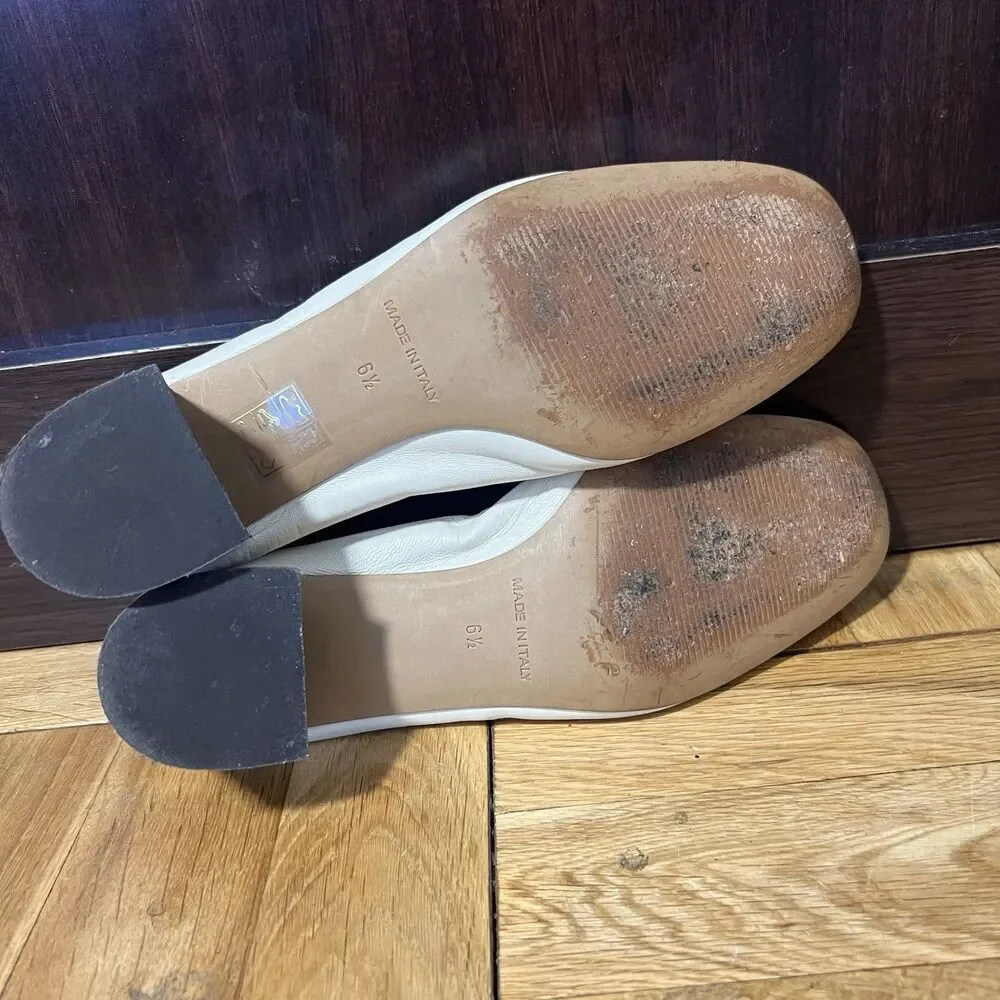Everlane Shoes Womens 6.5 Ivory Leather Slip On Ballet ‎ Block Heel Round Toe